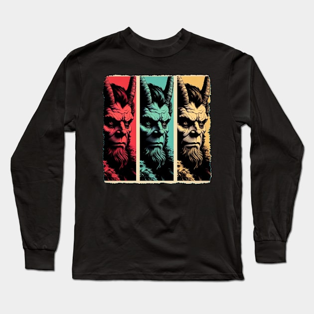 Krampus Kaleidoscope: Pop Art's Dark Delight - Classic Christmas Long Sleeve T-Shirt by PawPopArt